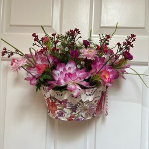 Flower decorated galvanized planter